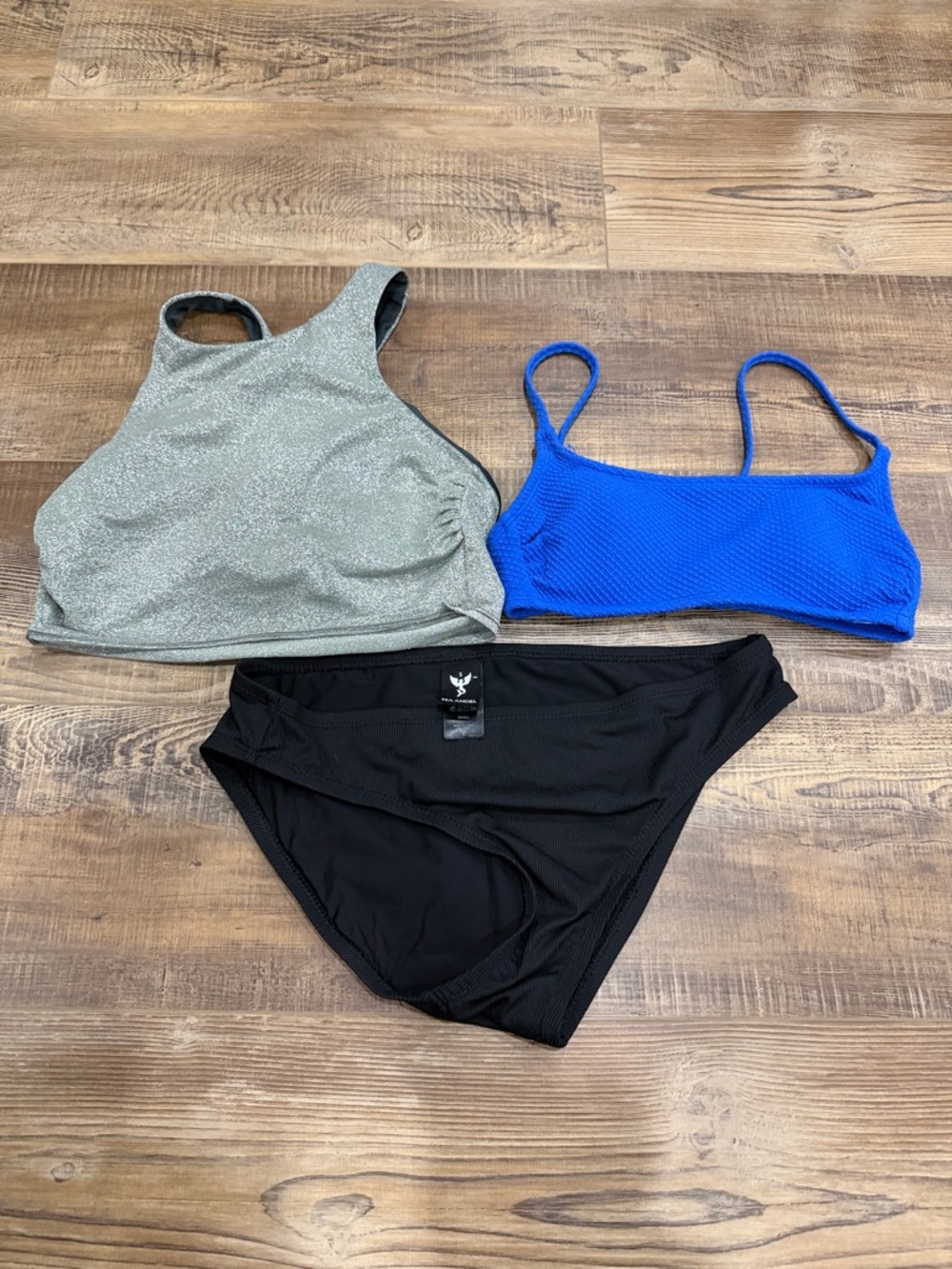 Three-Piece Women’s Swim Set Black, Silver, Royal Blue women’s size small target